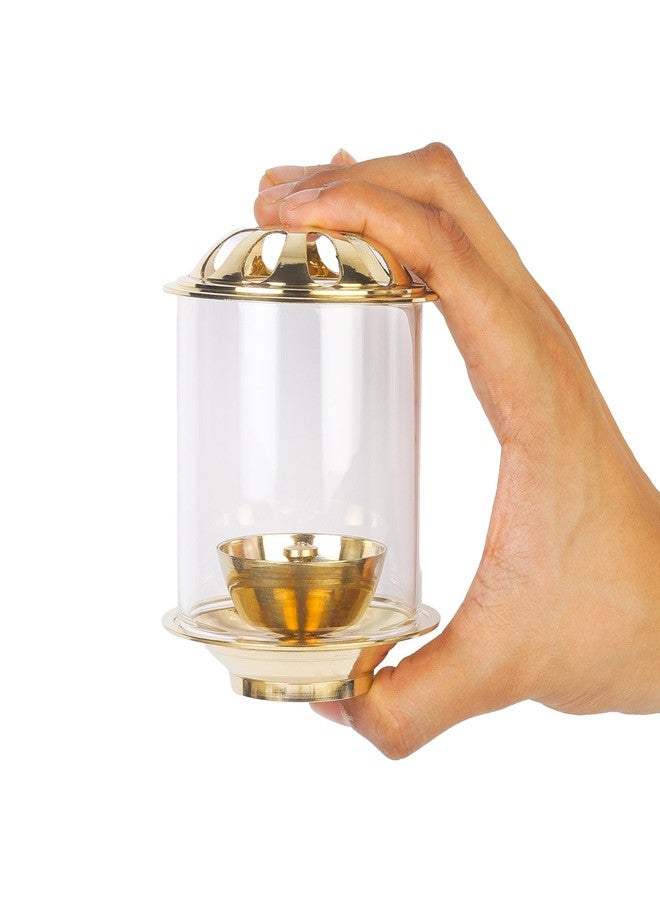 كلاسيك مصباح زيتي كلاسيكي من النحاس الأصفر والزجاج مع غطاء من زجاج البوروسيليكات للمعبد، مصباح زيتي مزخرف من النحاس الأصفر والزجاج مع غطاء زجاجي للصلاة، مصباح زيتي أسطواني من النحاس الأصفر والبوروسيليكات (عبوة من قطعة واحدة) - Image 2